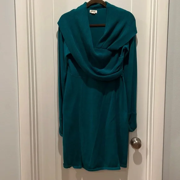 Telluride Clothing Company | Dresses | Teal Sweater V Neck Cowl Neck Knit  Dress Telluride Size M | Poshmark